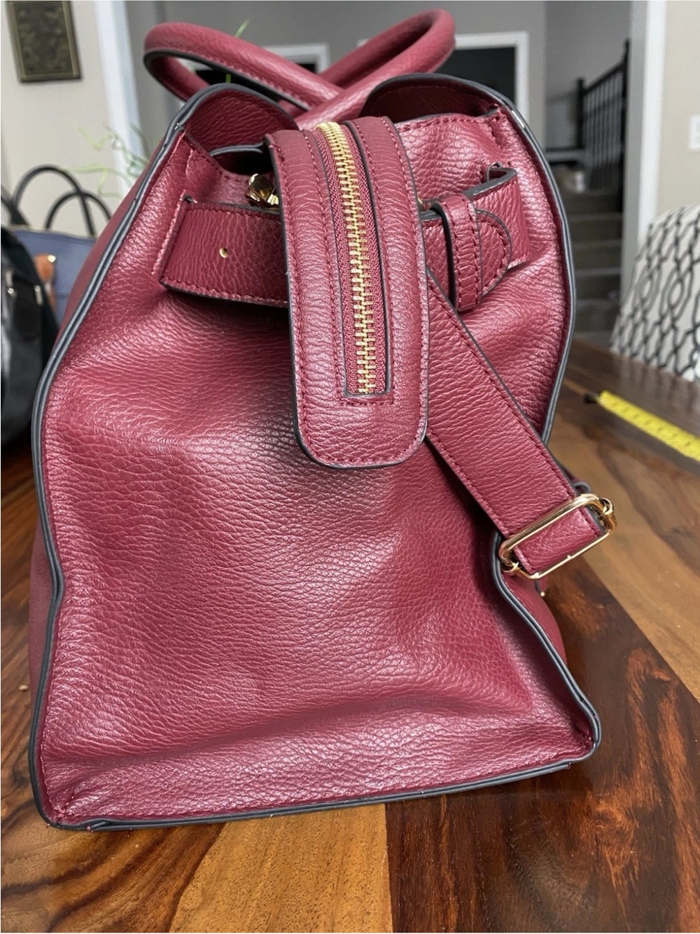 Poppy & Peonies Berry Leather Structured Satchel. Two cup holders inside - Picture 9 of 11